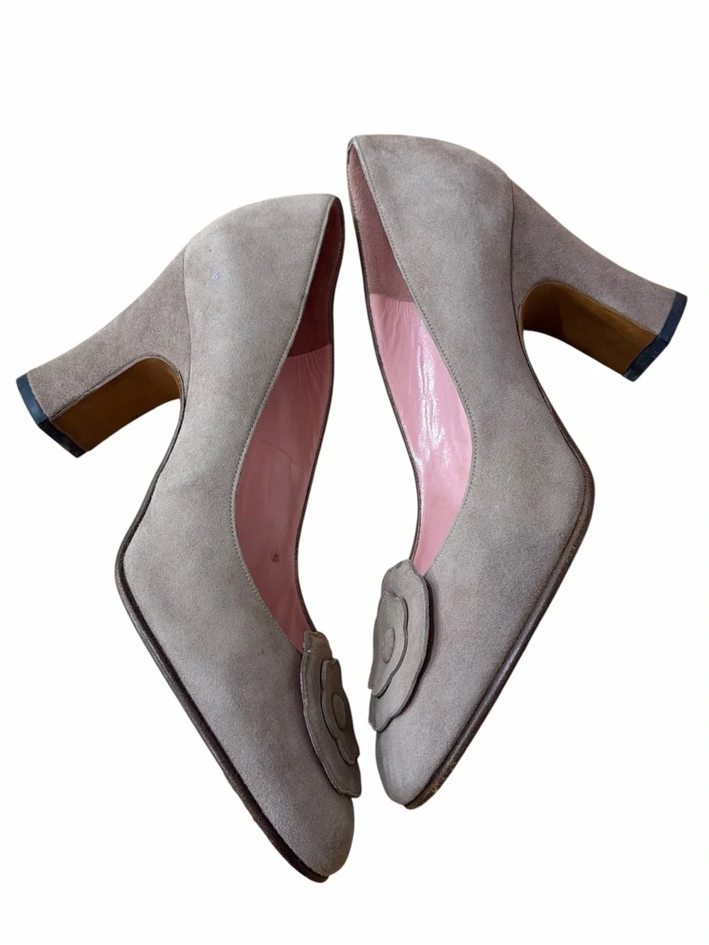 CHANEL Vintage Taupe Beige Suede Flower Pumps Heels Size 36 Made in France